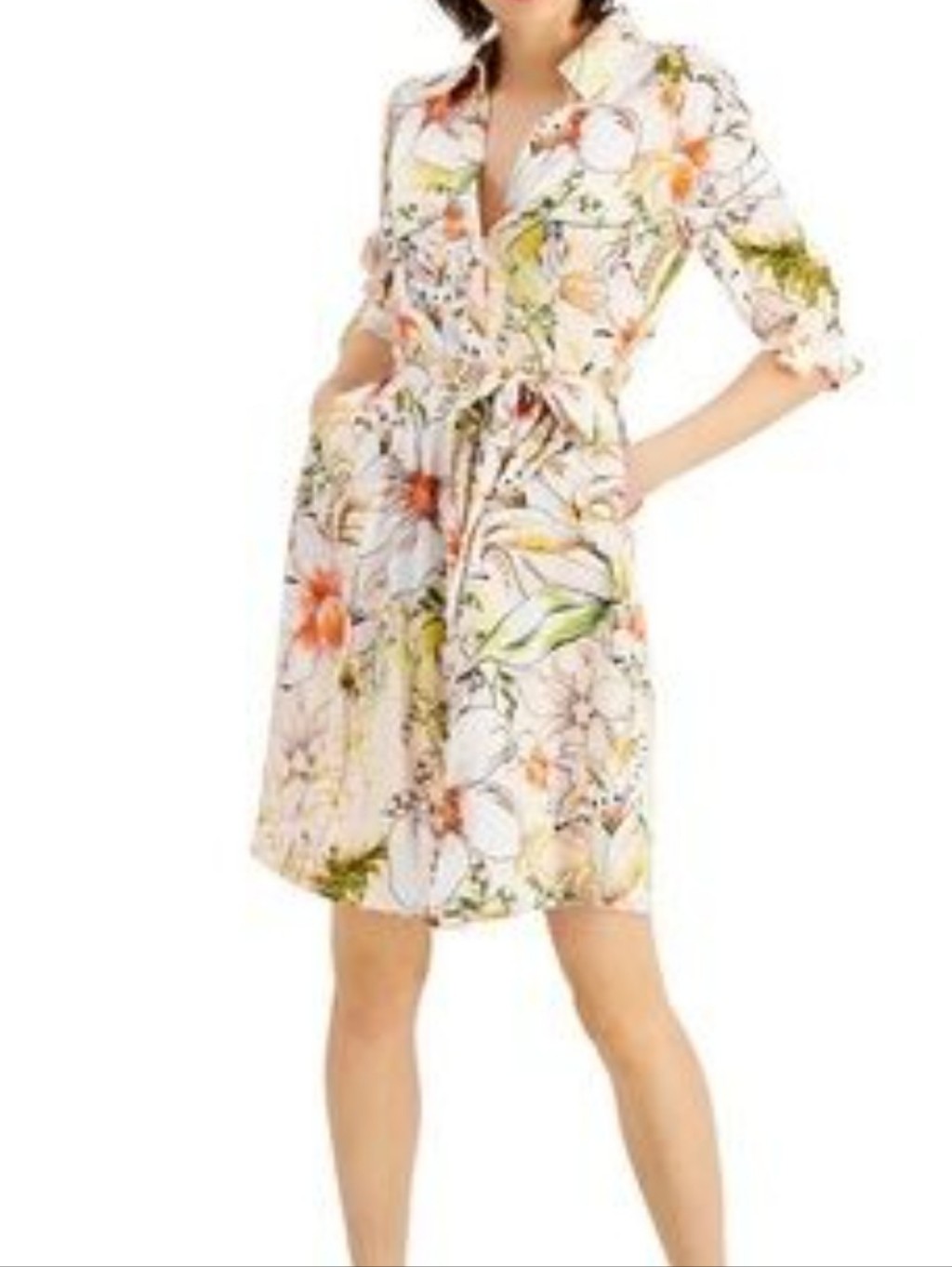 Inc International Concepts Artsy Shirtdress Cream Floral Size 6 Cottagecore